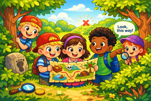 Kinderen van 6 jaar doen een speurtocht kinderfeestje