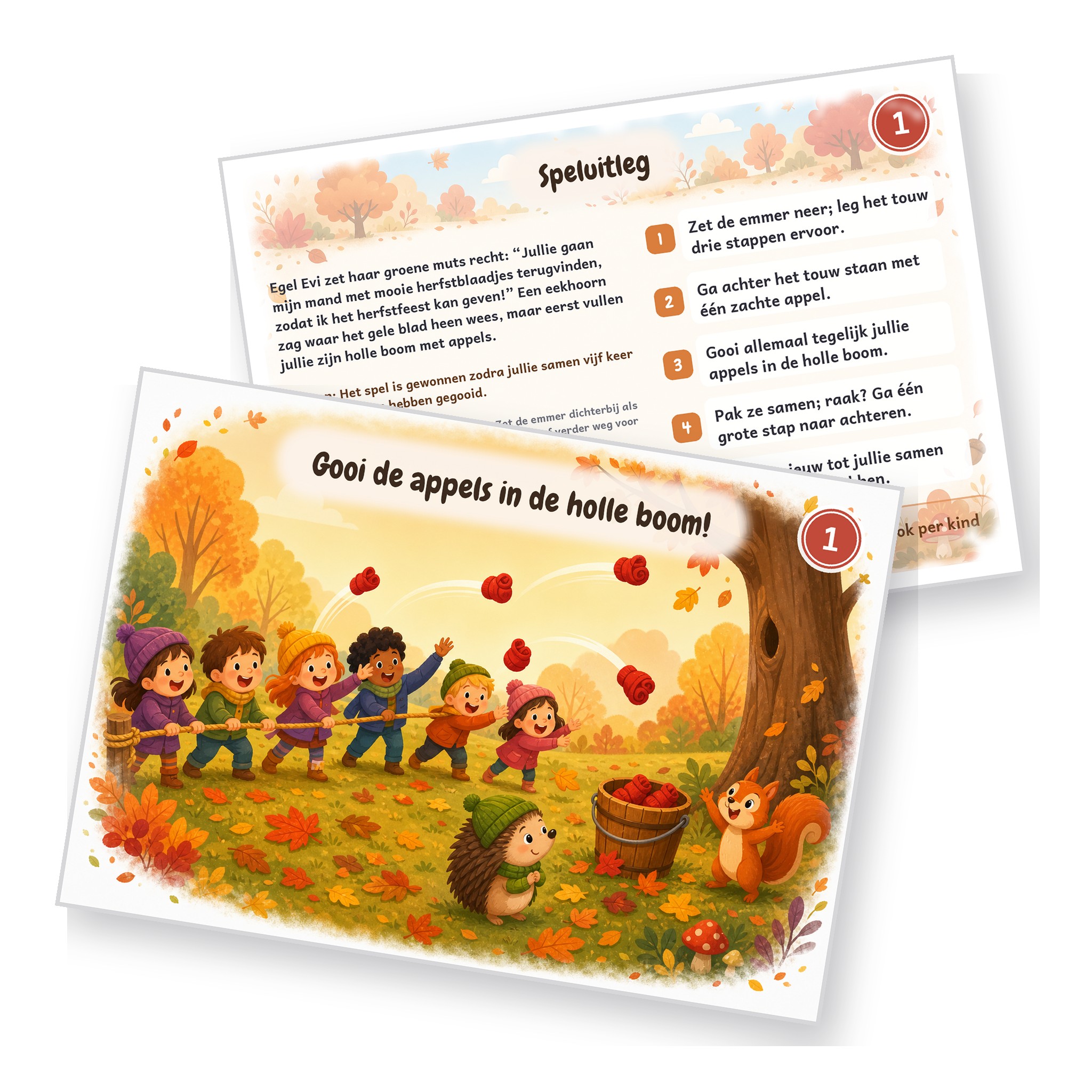 Voorbeeld van een opdrachtkaart met speluitleg uit de herfst Speurtocht