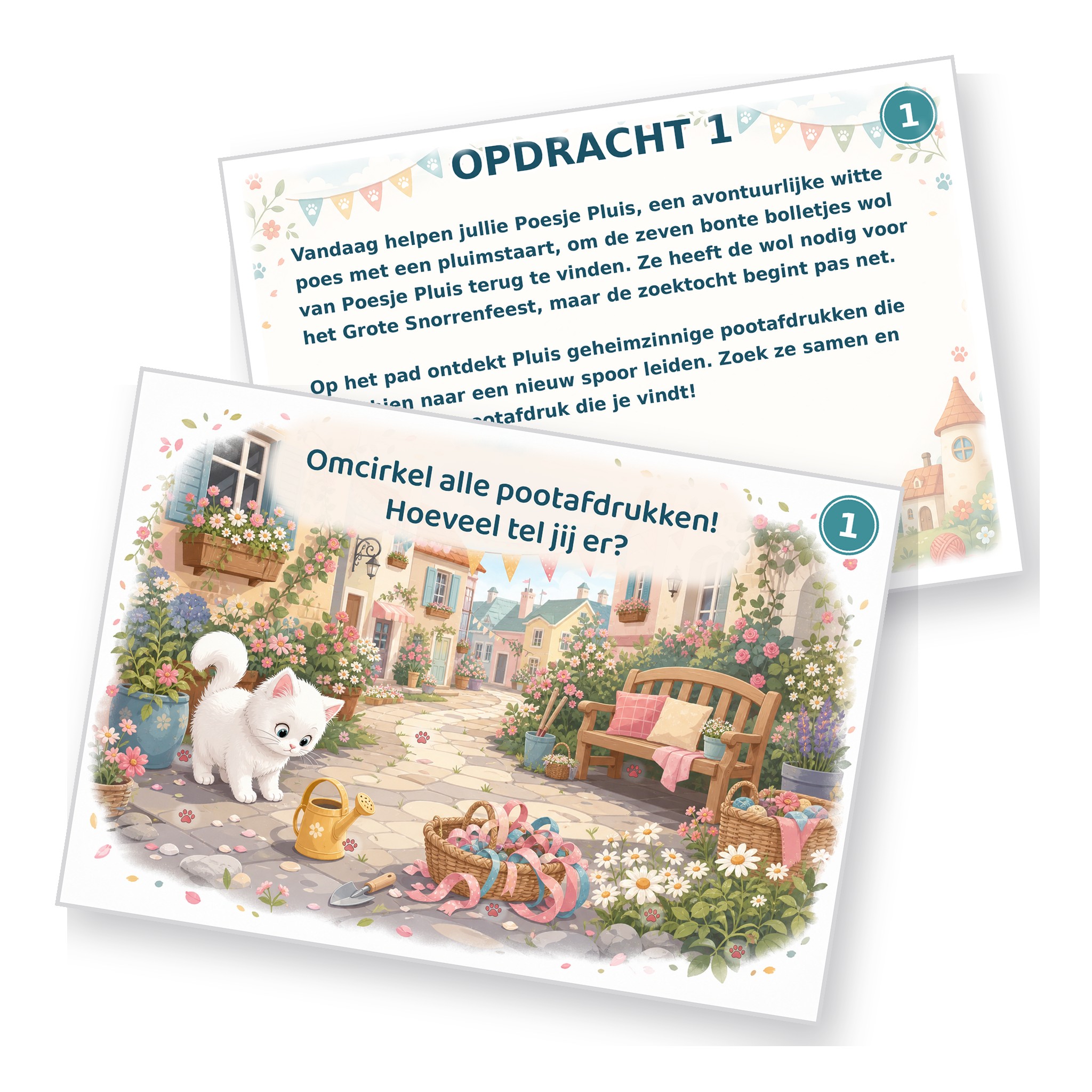Voorbeeld van een opdrachtkaart met speluitleg uit de Poezen Speurtocht