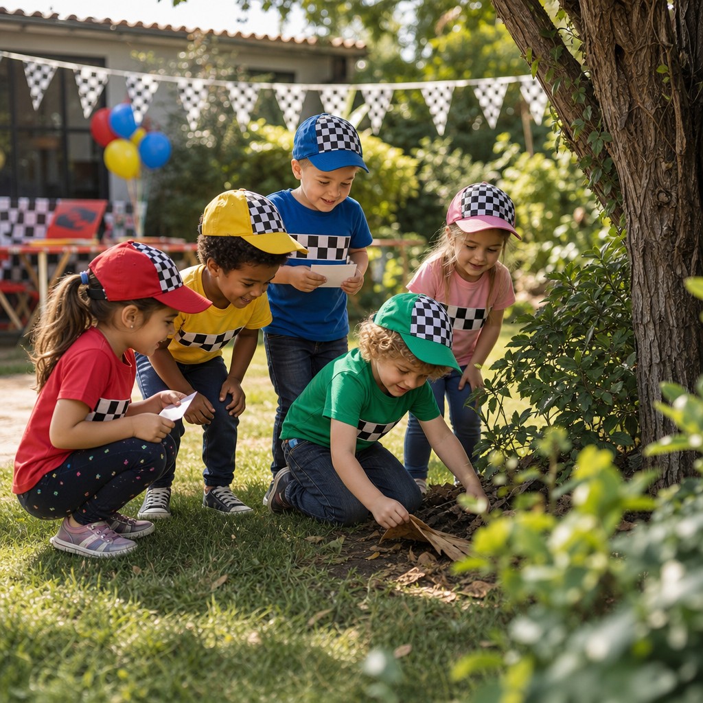 Kinderen zoeken samen naar aanwijzingen bij de Autorace Speurtocht
