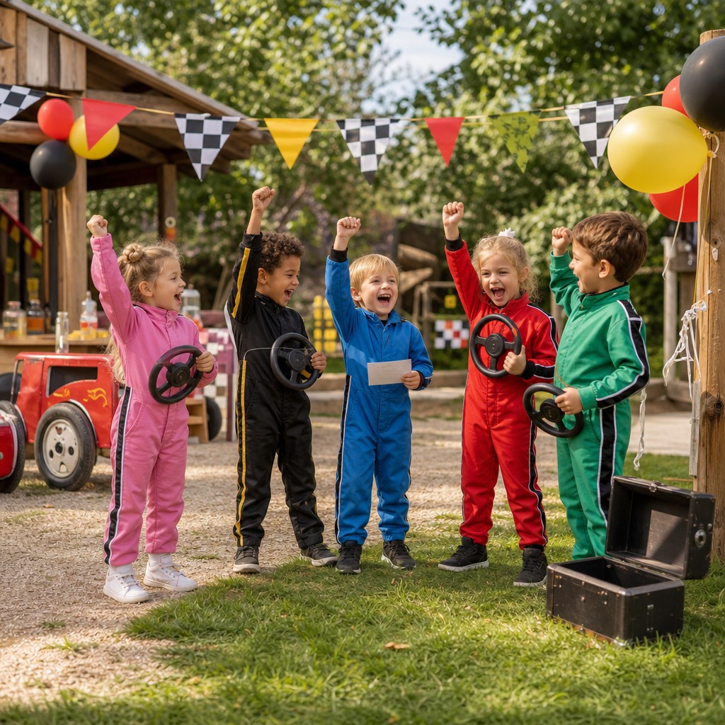 Blije kinderen hebben de schat gevonden bij de Autorace Speurtocht