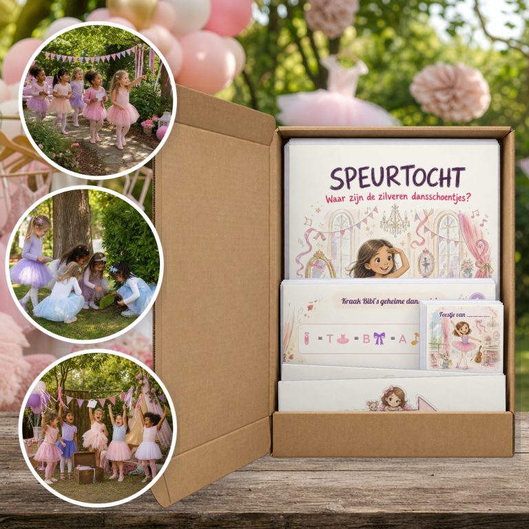 Ballerina Speurtocht als brievenbuspakket, met foto's van kinderen op speurtocht