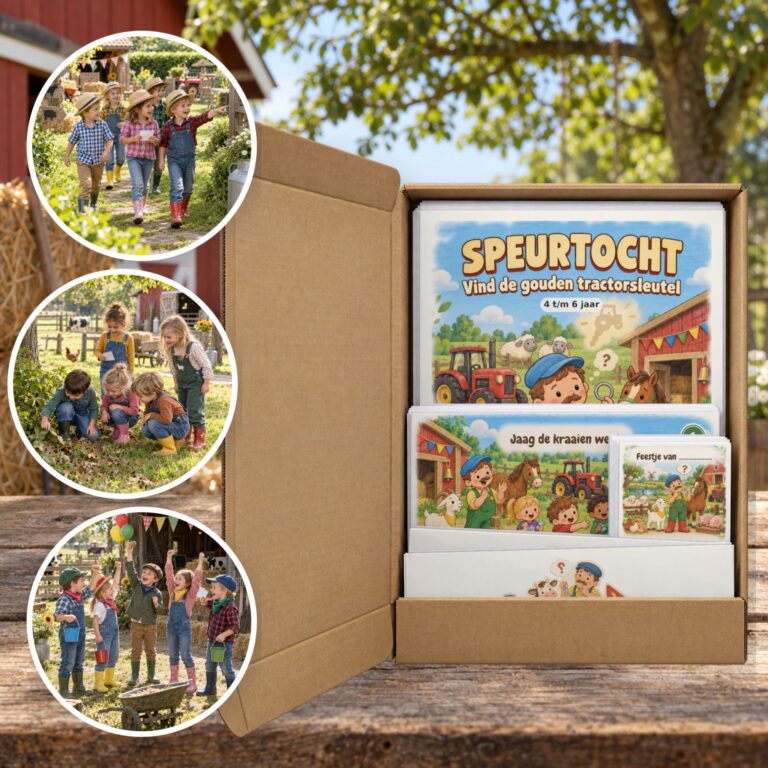 Boerderij Speurtocht als brievenbuspakket, met foto's van kinderen op speurtocht