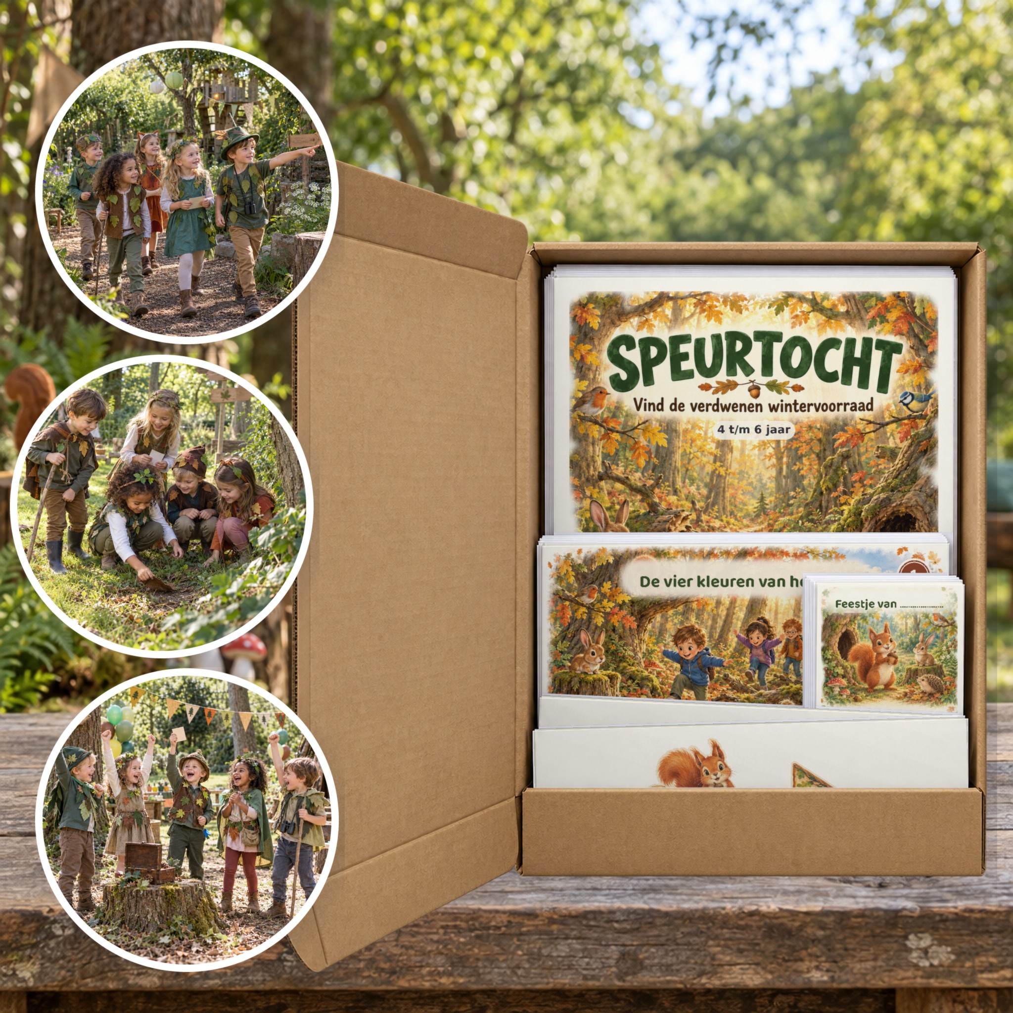 bos Speurtocht als brievenbuspakket, met foto's van kinderen op speurtocht