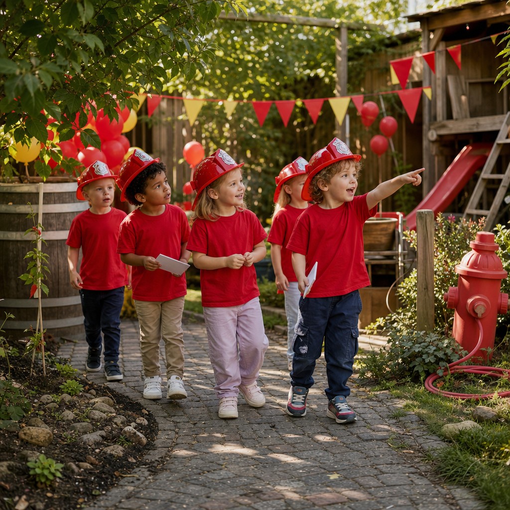 Kinderen op speurtocht tijdens een Brandweer Speurtocht kinderfeestje