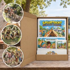 camping Speurtocht als brievenbuspakket, met foto's van kinderen op speurtocht