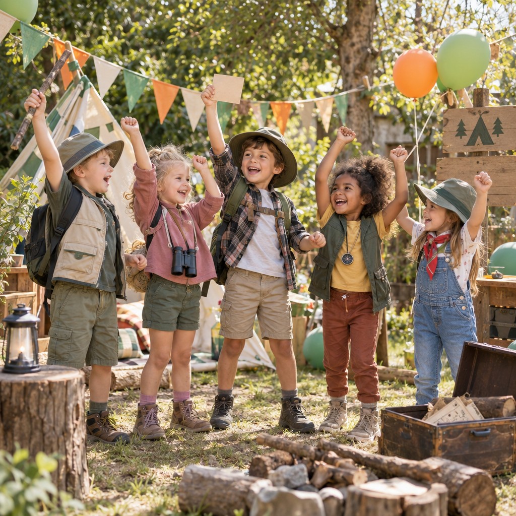 Blije kinderen hebben de schat gevonden bij de camping Speurtocht