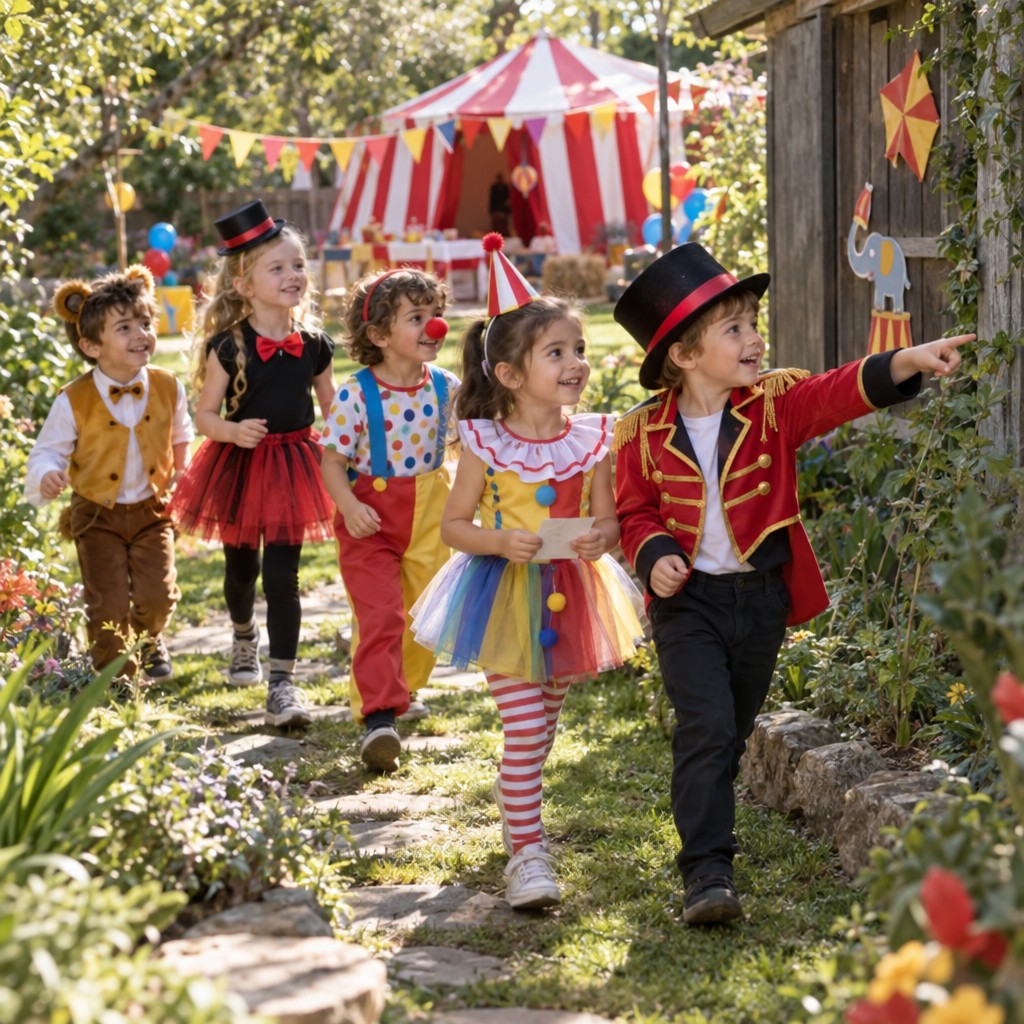 Kinderen op speurtocht tijdens een Circus Speurtocht kinderfeestje