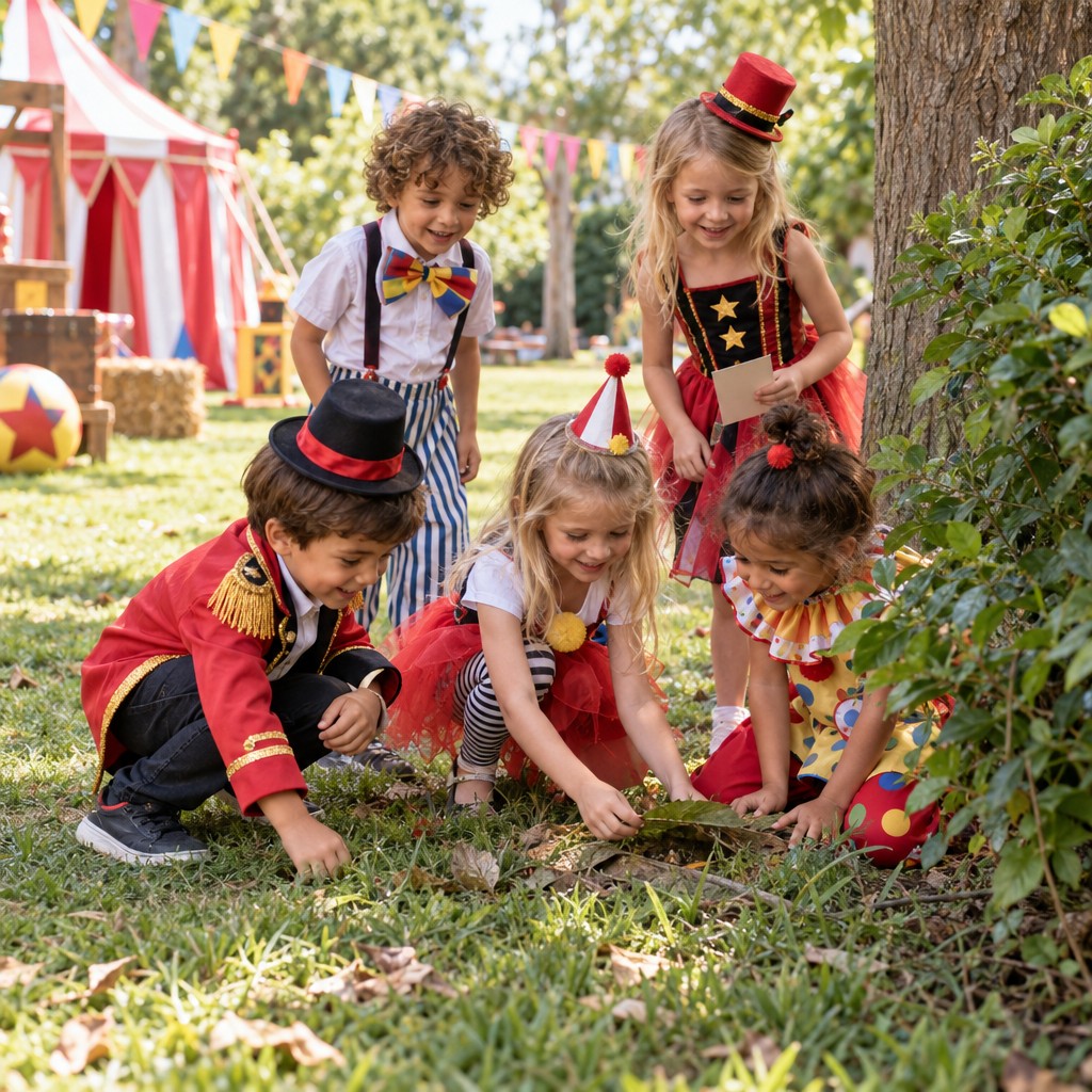 Kinderen zoeken samen naar aanwijzingen bij de Circus Speurtocht