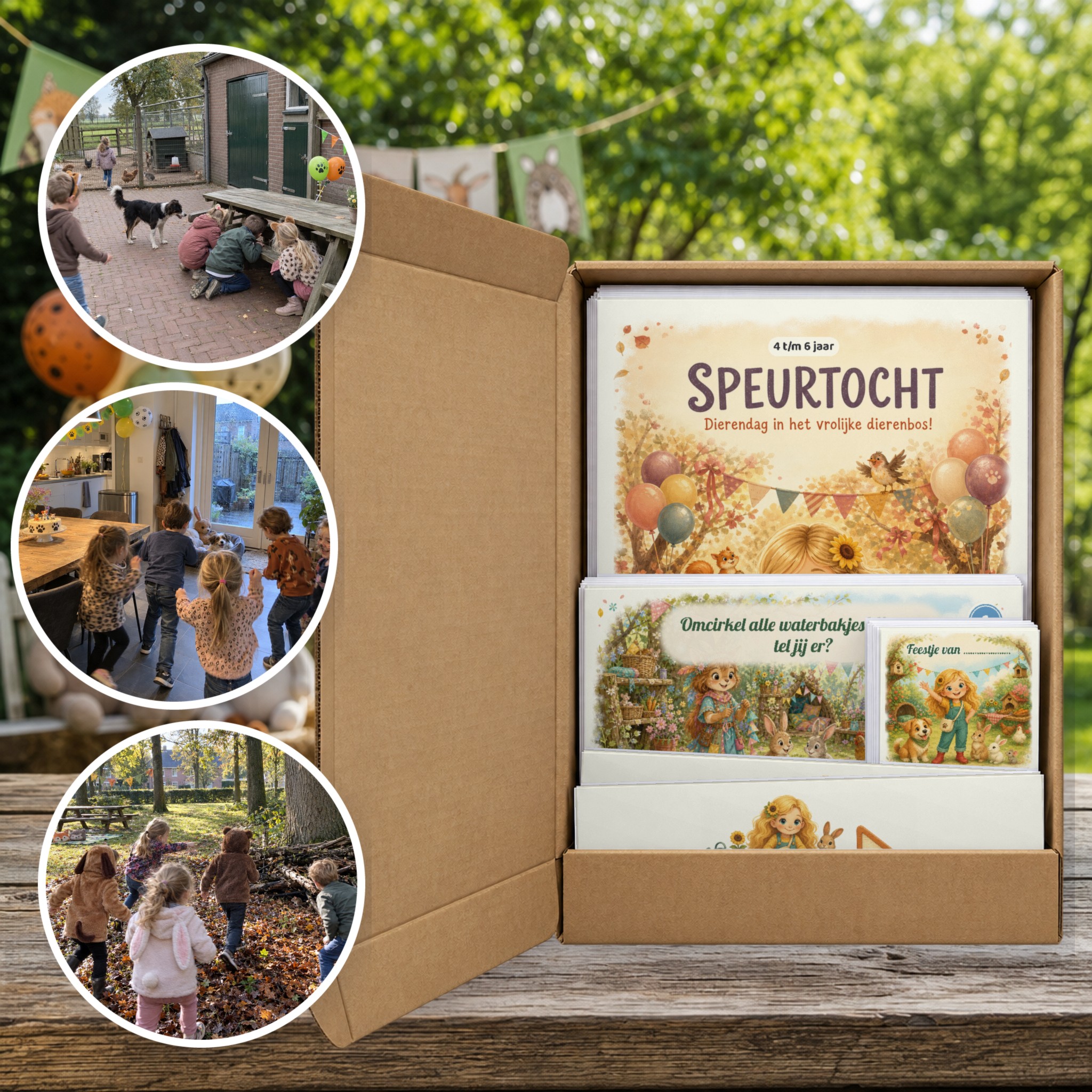 Dierendag Speurtocht als brievenbuspakket, met foto's van kinderen op speurtocht