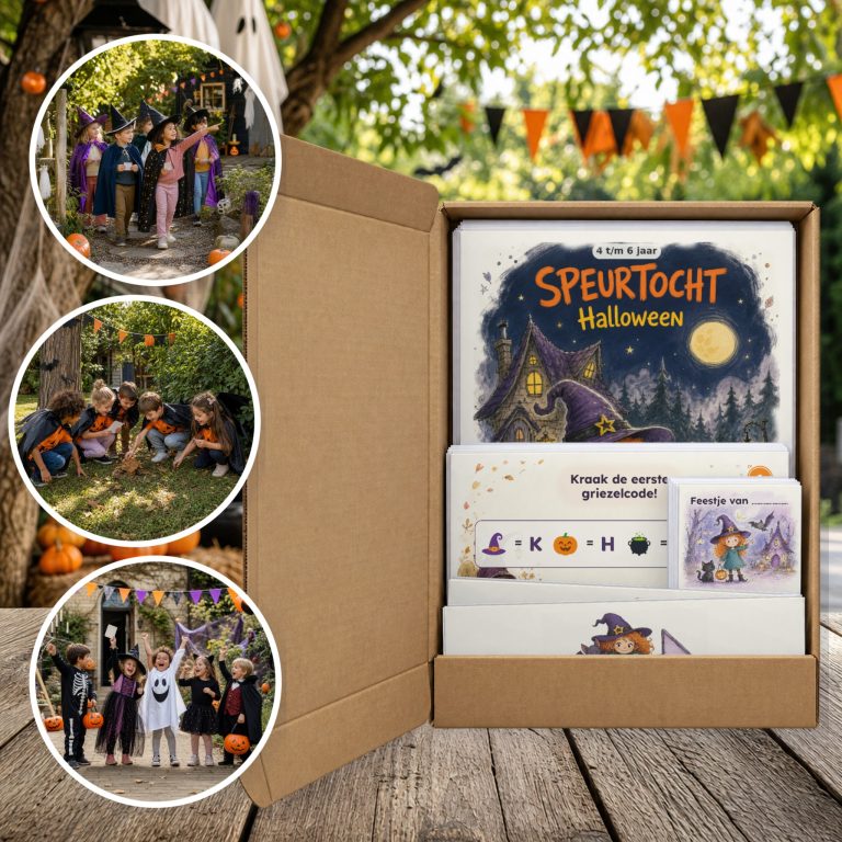 Halloween Speurtocht als brievenbuspakket, met foto's van kinderen op speurtocht