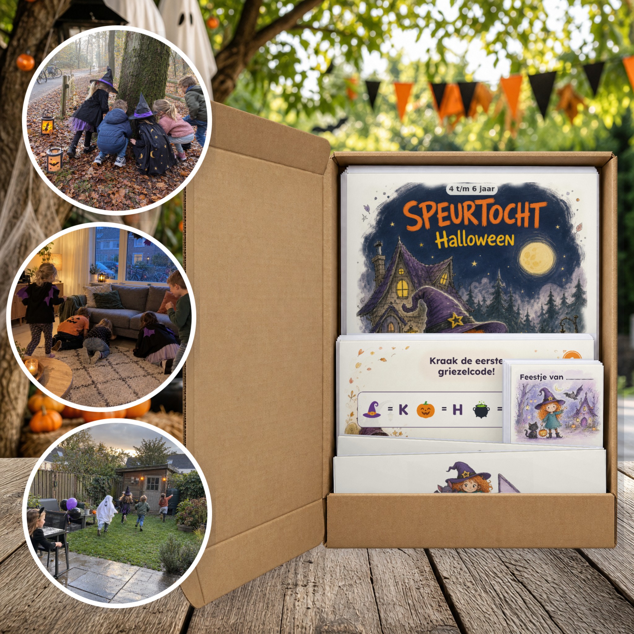 Halloween Speurtocht als brievenbuspakket, met foto's van kinderen op speurtocht