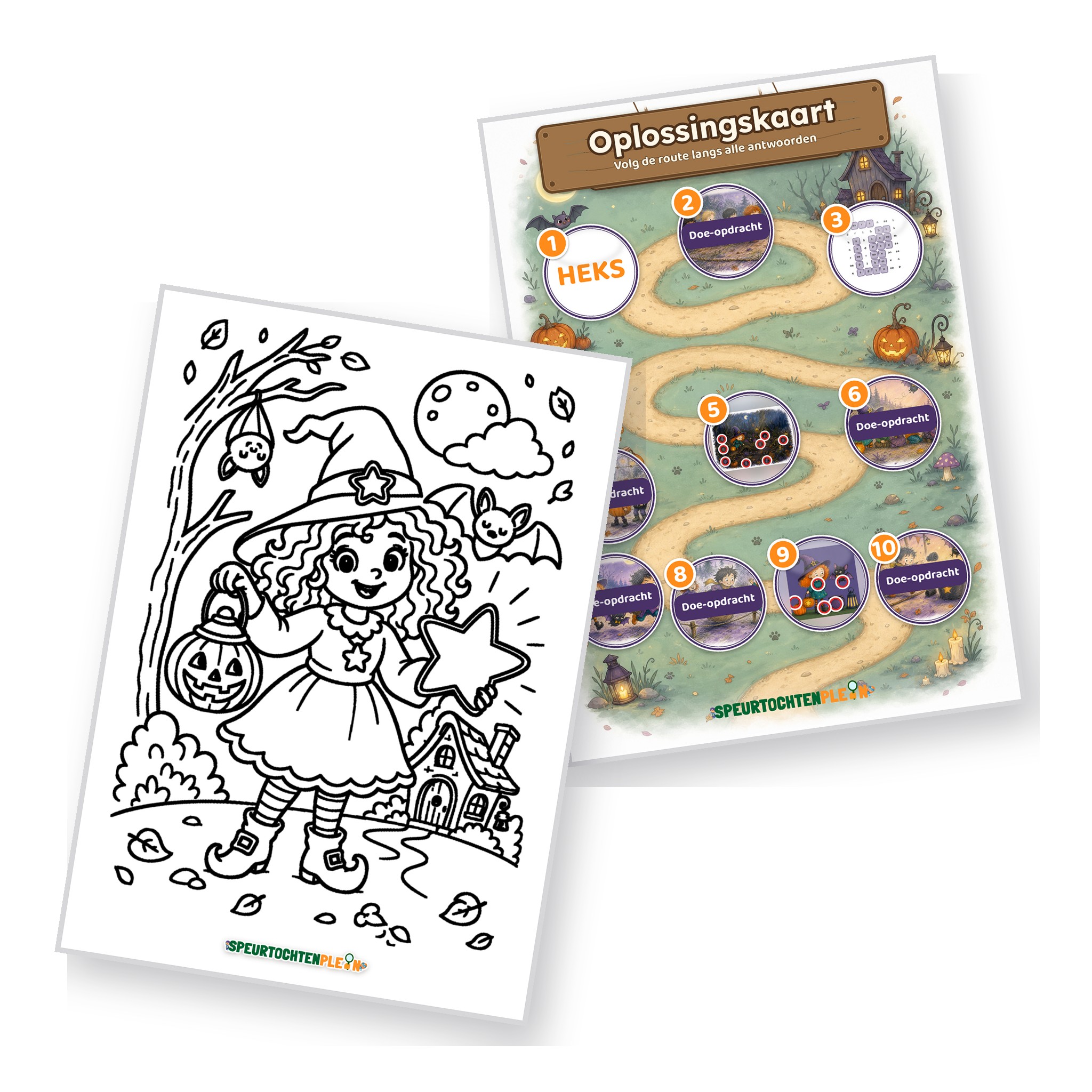 Oplossingskaart en kleurplaat van de Halloween Speurtocht