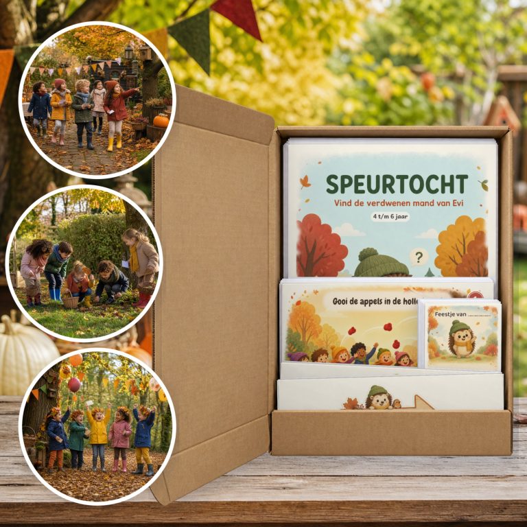 herfst Speurtocht als brievenbuspakket, met foto's van kinderen op speurtocht