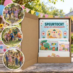 Jarige Jet Speurtocht als brievenbuspakket, met foto's van kinderen op speurtocht