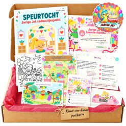 Complete Jarige Jet Speurtocht voor een kinderfeestje met voorblad, opdrachtkaarten, uitnodigingen, diploma en kleurplaat
