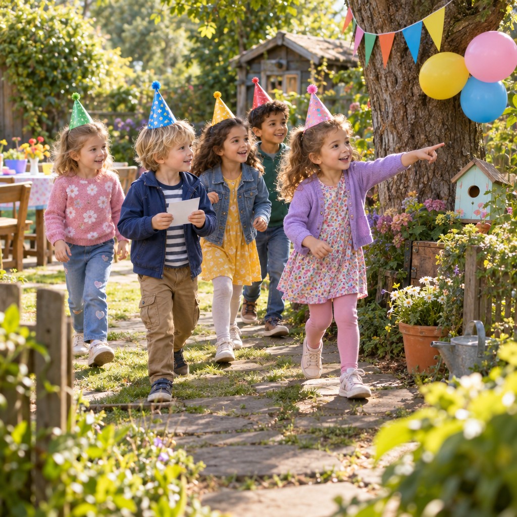 Kinderen op speurtocht tijdens een Jarige Jet Speurtocht kinderfeestje