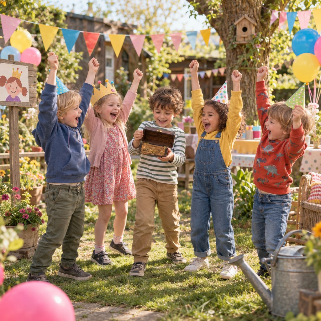 Blije kinderen hebben de schat gevonden bij de Jarige Jet Speurtocht