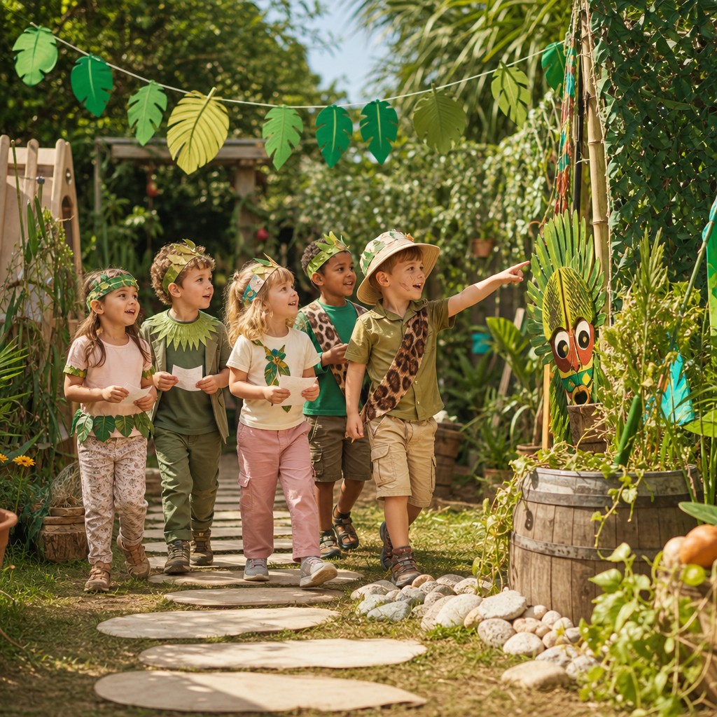 Kinderen op speurtocht tijdens een Jungle Speurtocht kinderfeestje