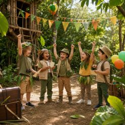 Blije kinderen hebben de schat gevonden bij de Jungle Speurtocht
