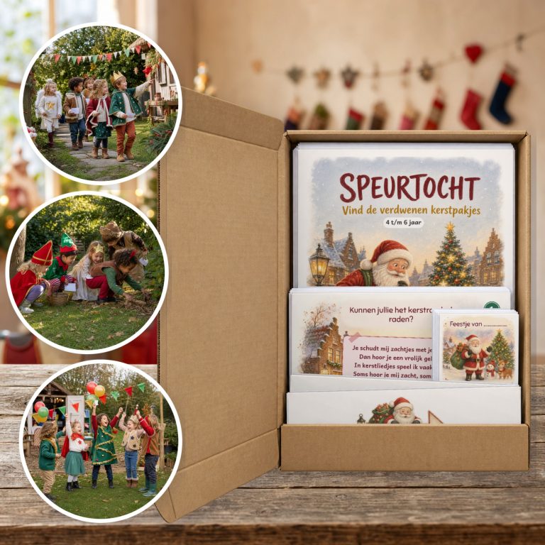 kerst Speurtocht als brievenbuspakket, met foto's van kinderen op speurtocht