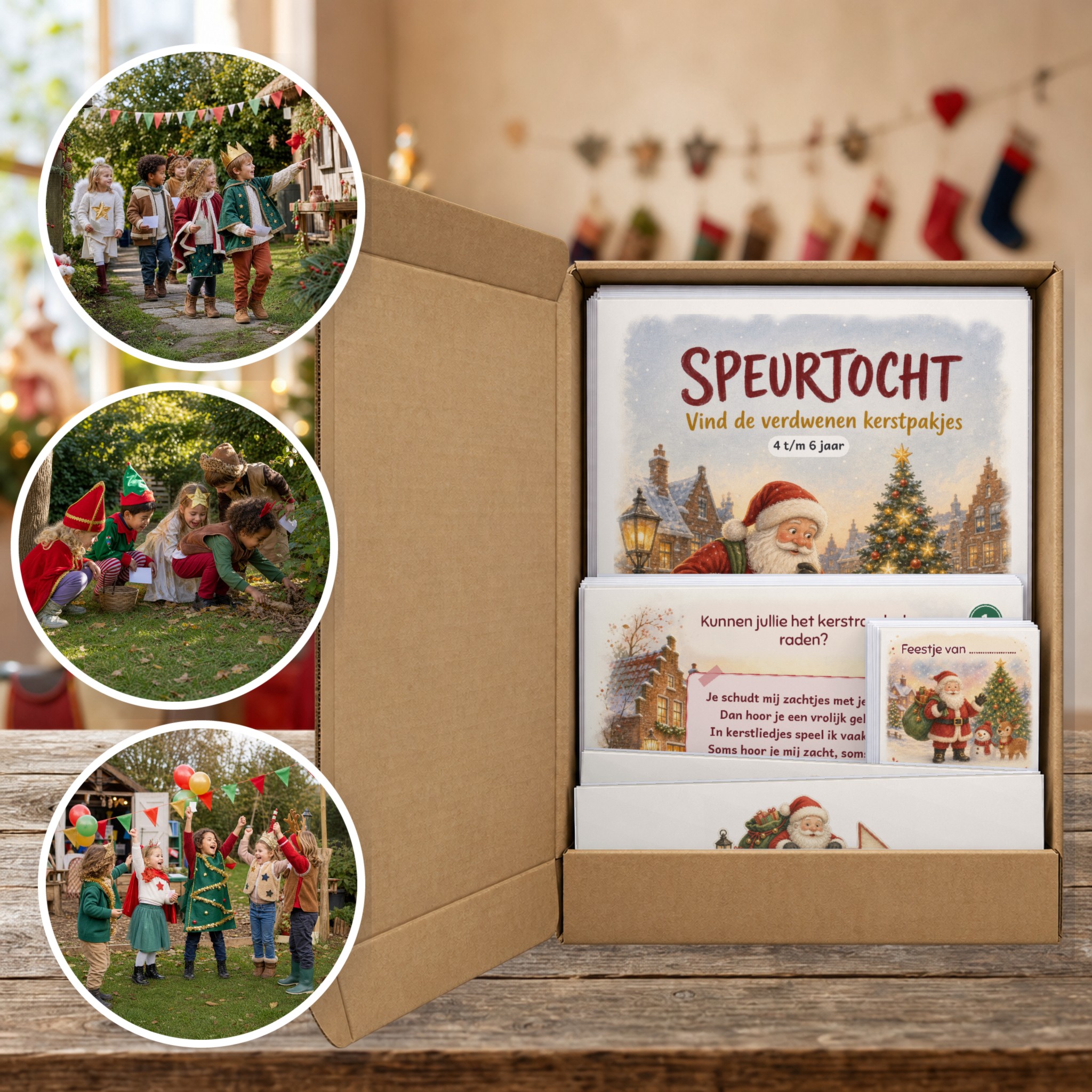 kerst Speurtocht als brievenbuspakket, met foto's van kinderen op speurtocht