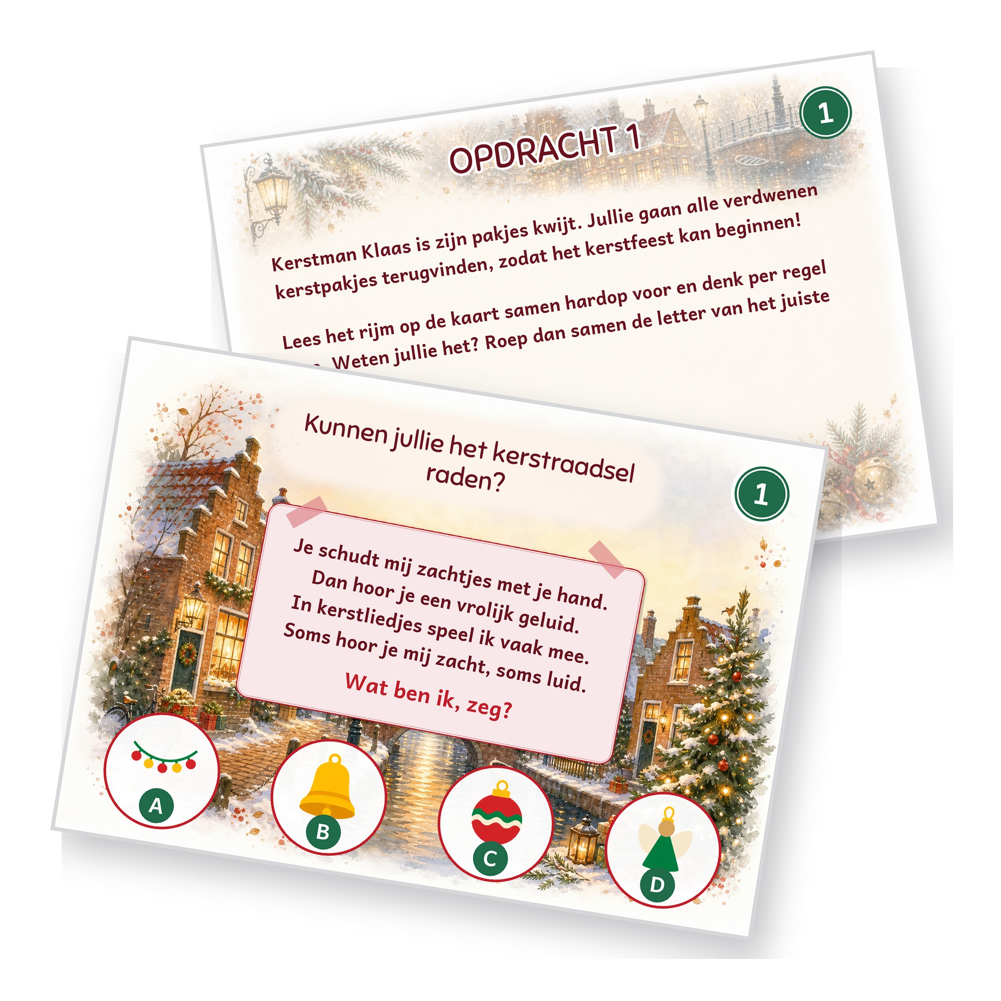 Voorbeeld van een opdrachtkaart met speluitleg uit de kerst Speurtocht