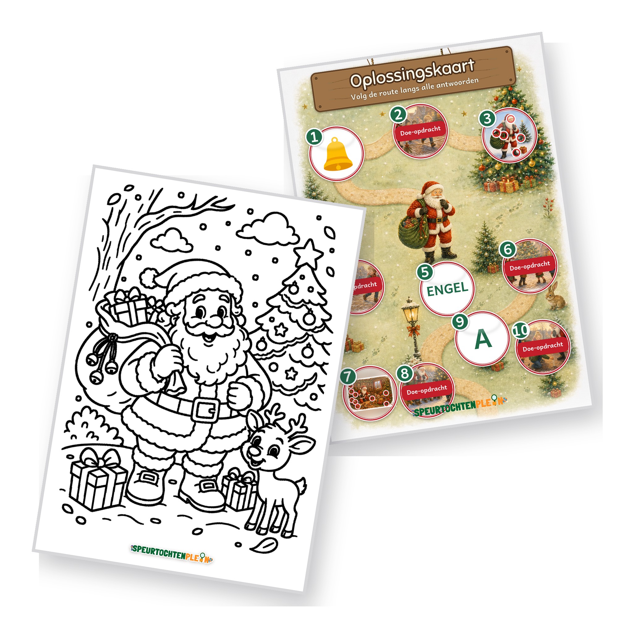 Oplossingskaart en kleurplaat van de kerst Speurtocht