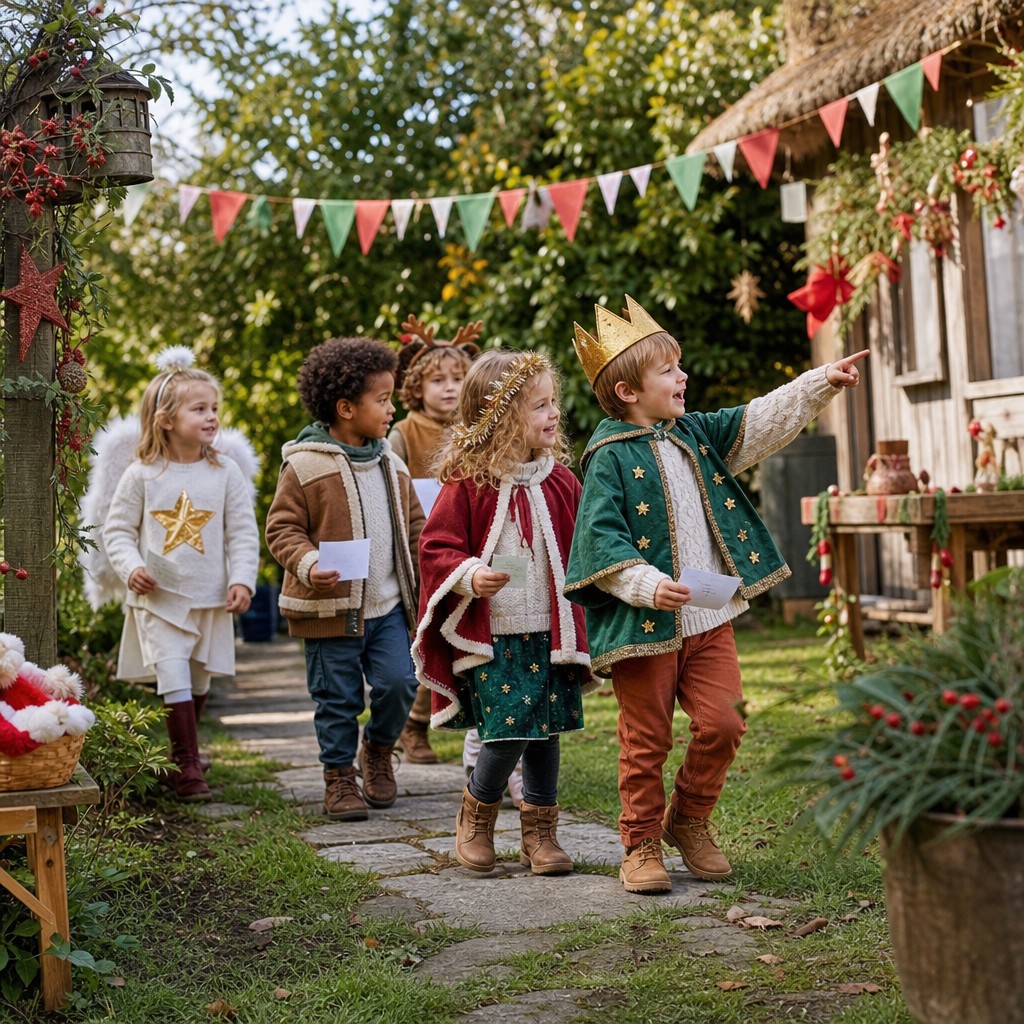 Kinderen op speurtocht tijdens een kerst Speurtocht kinderfeestje