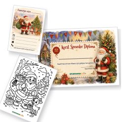 Uitnodiging, diploma en kleurplaat van de kerst Speurtocht