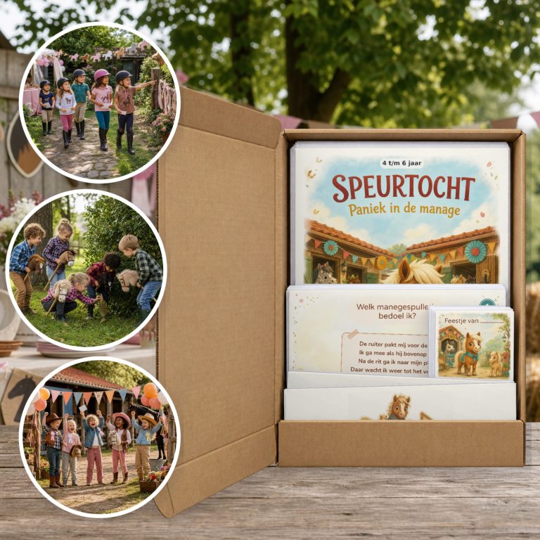 Paarden Speurtocht als brievenbuspakket, met foto's van kinderen op speurtocht