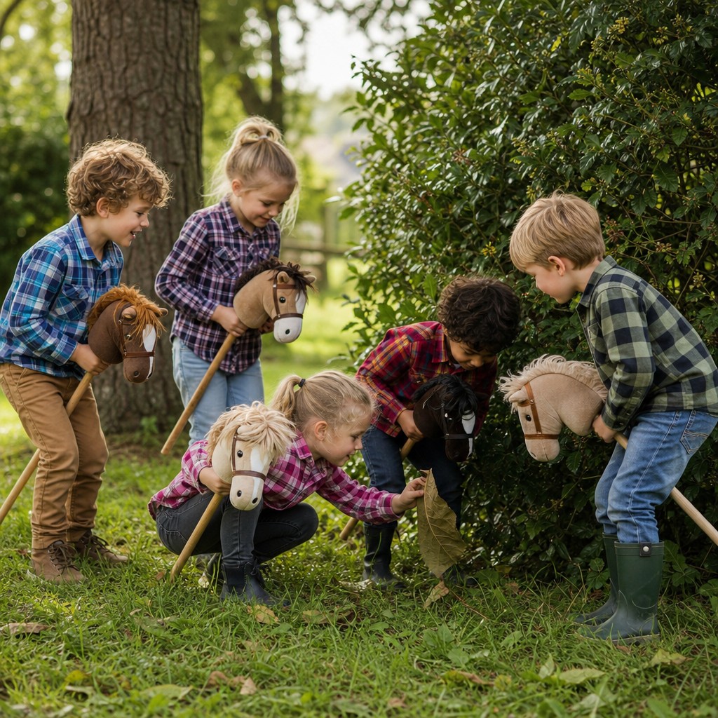 Kinderen zoeken samen naar aanwijzingen bij de Paarden Speurtocht