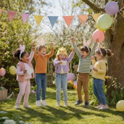 Blije kinderen hebben de schat gevonden bij de Pasen Speurtocht