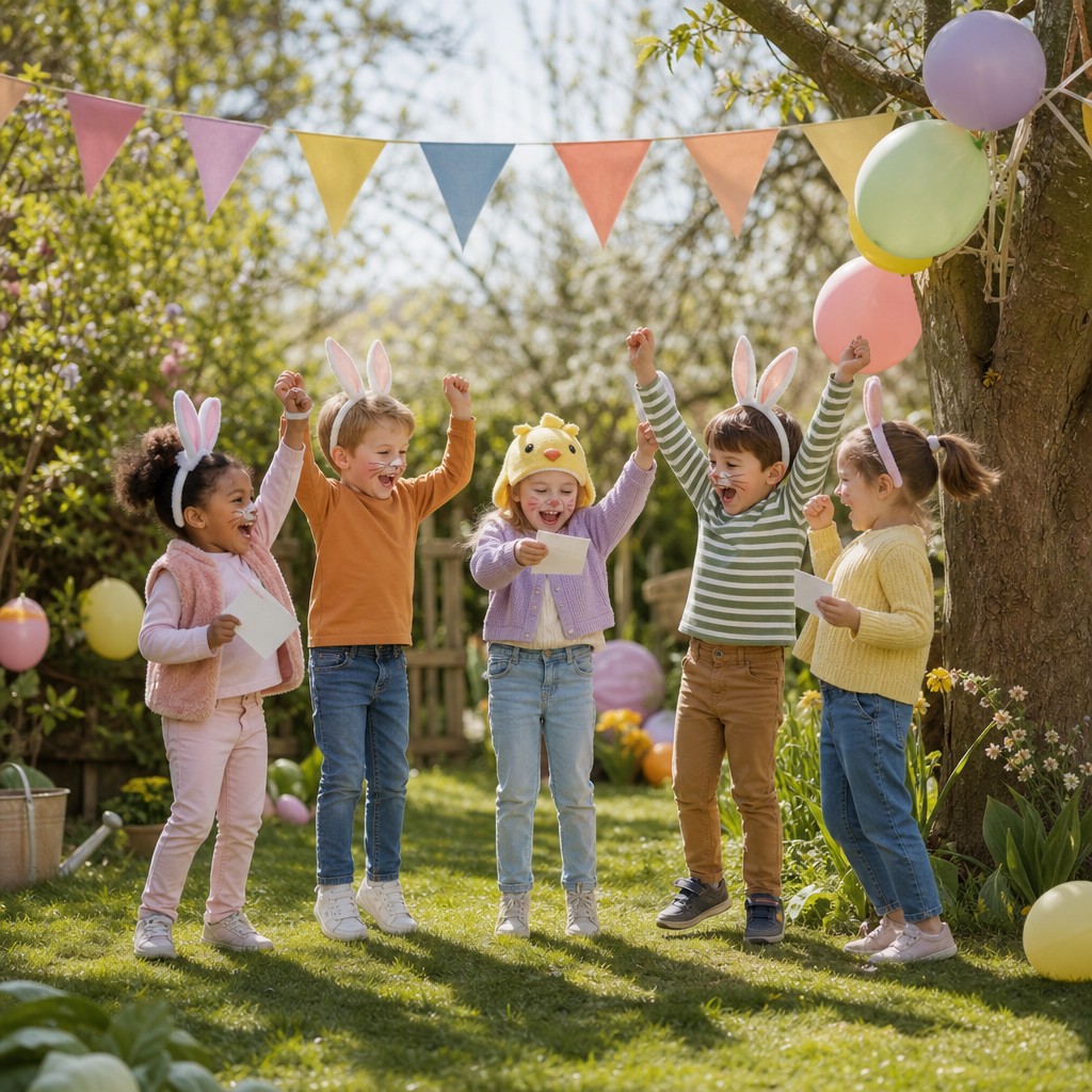 Blije kinderen hebben de schat gevonden bij de Pasen Speurtocht