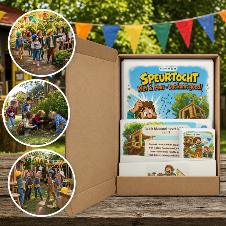 Piet & Peer - De Grote Klus Speurtocht als brievenbuspakket, met foto's van kinderen op speurtocht