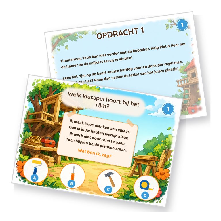 Voorbeeld van een opdrachtkaart met speluitleg uit de Piet & Peer - De Grote Klus Speurtocht