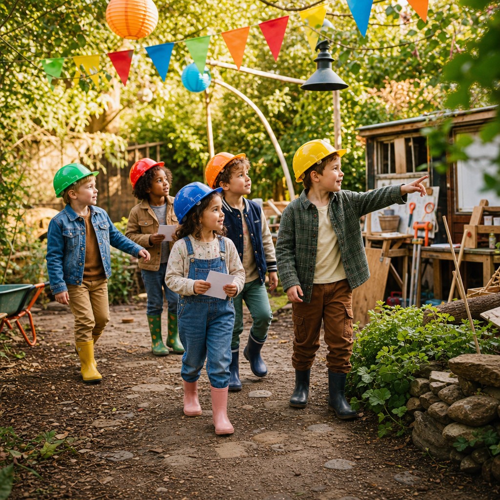 Kinderen op speurtocht tijdens een Piet & Peer - De Grote Klus Speurtocht kinderfeestje