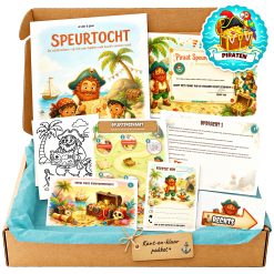 Complete Piraat Speurtocht voor een kinderfeestje met voorblad, opdrachtkaarten, uitnodigingen, diploma en kleurplaat