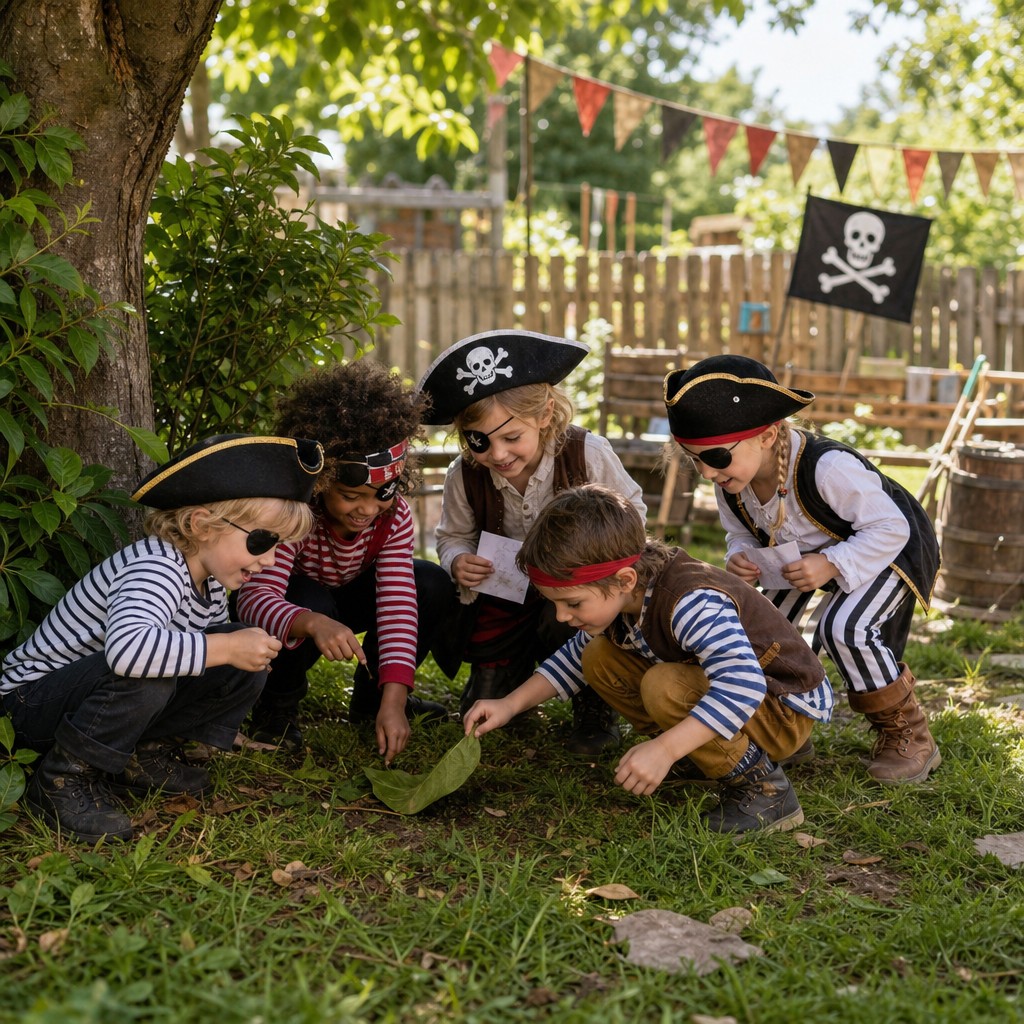 Kinderen zoeken samen naar aanwijzingen bij de Piraat Speurtocht