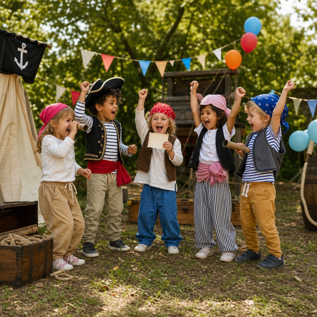 Blije kinderen hebben de schat gevonden bij de Piraat Speurtocht
