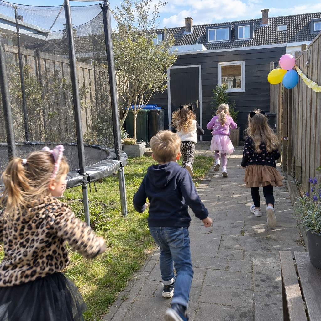 Kinderen op speurtocht tijdens een Poezen Speurtocht kinderfeestje
