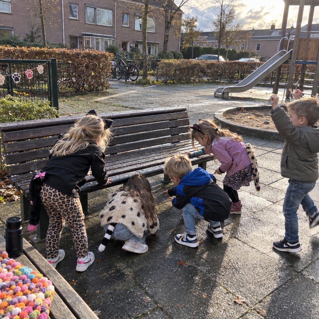 Blije kinderen hebben de schat gevonden bij de Poezen Speurtocht