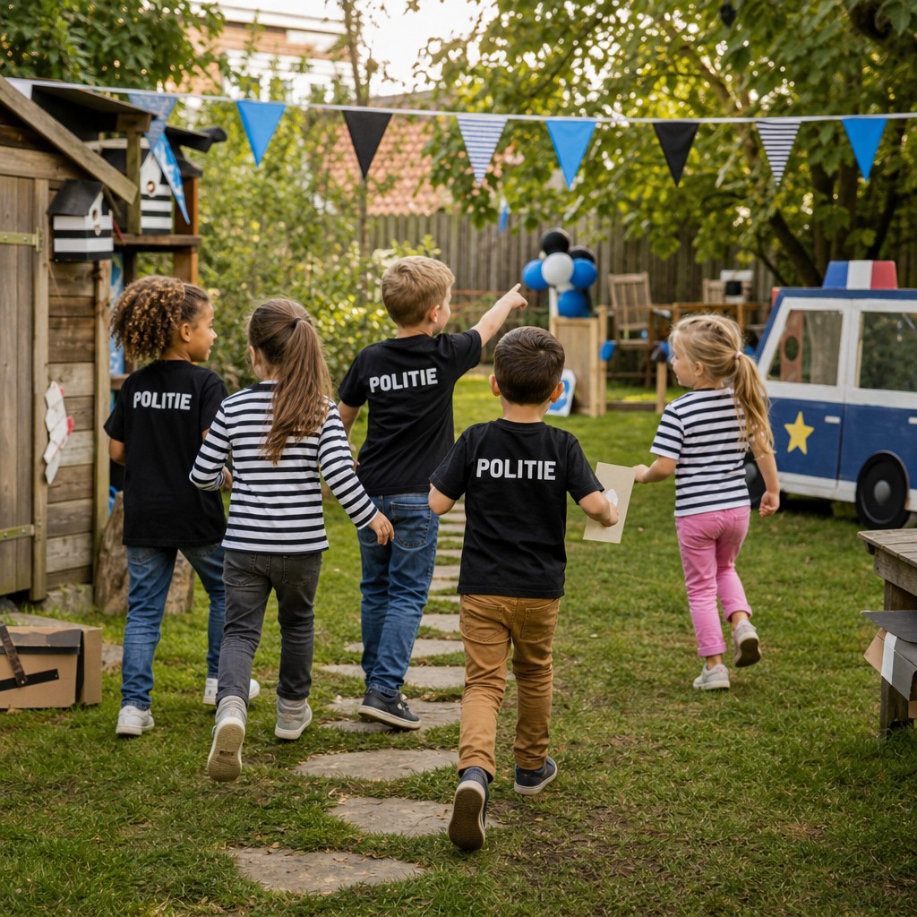 Kinderen op speurtocht tijdens een Politie en boefje Speurtocht kinderfeestje