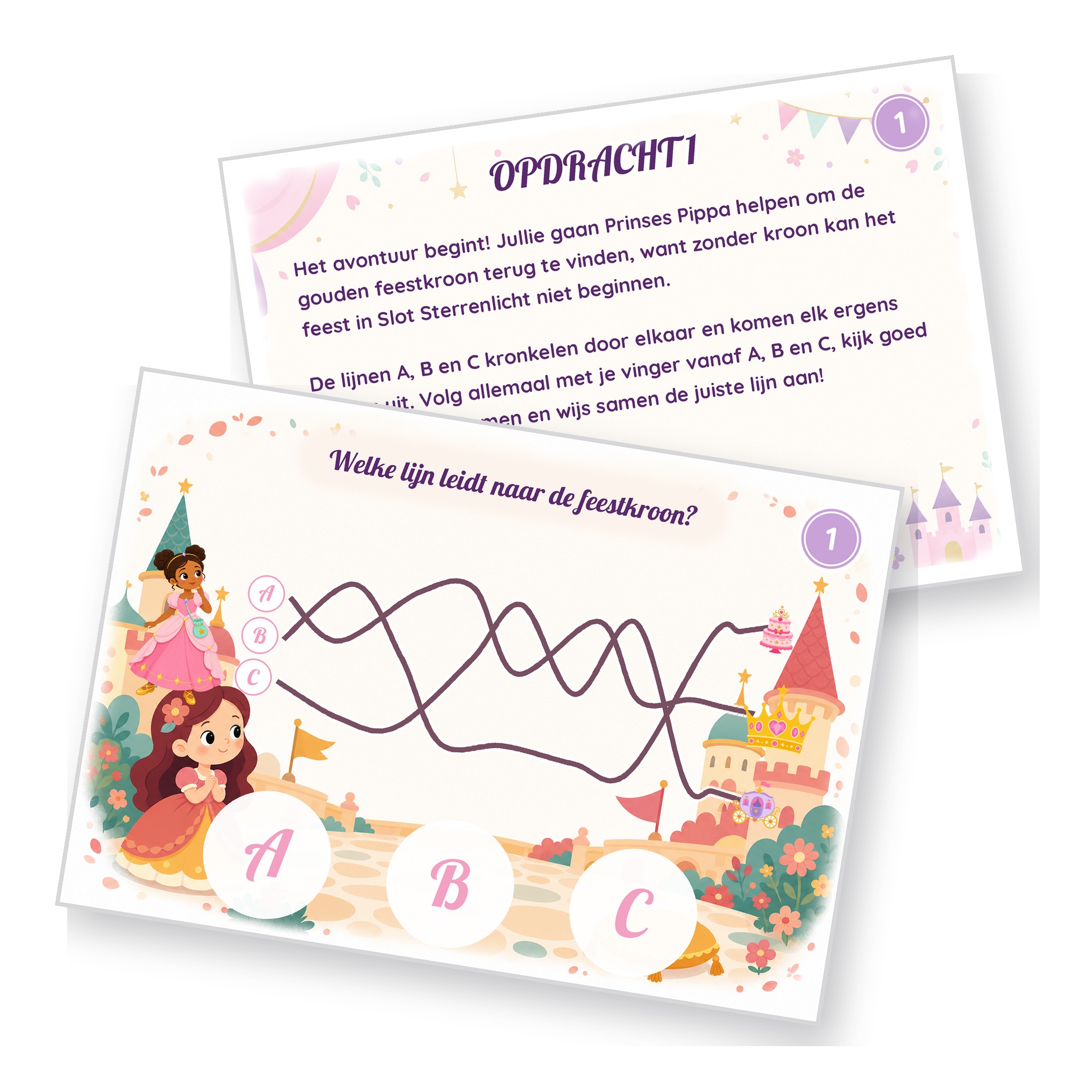 Voorbeeld van een opdrachtkaart met speluitleg uit de Prinses Speurtocht