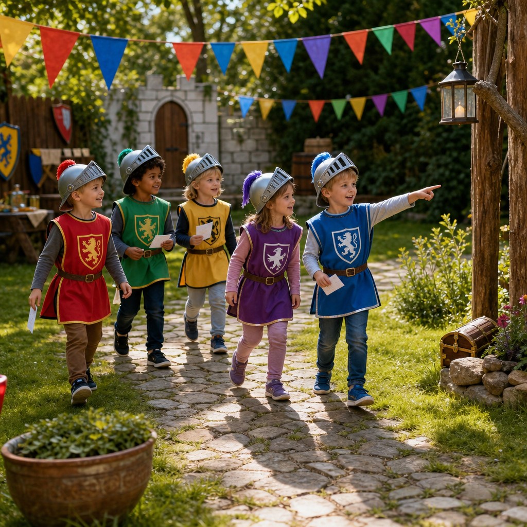 Kinderen op speurtocht tijdens een Ridder Speurtocht kinderfeestje