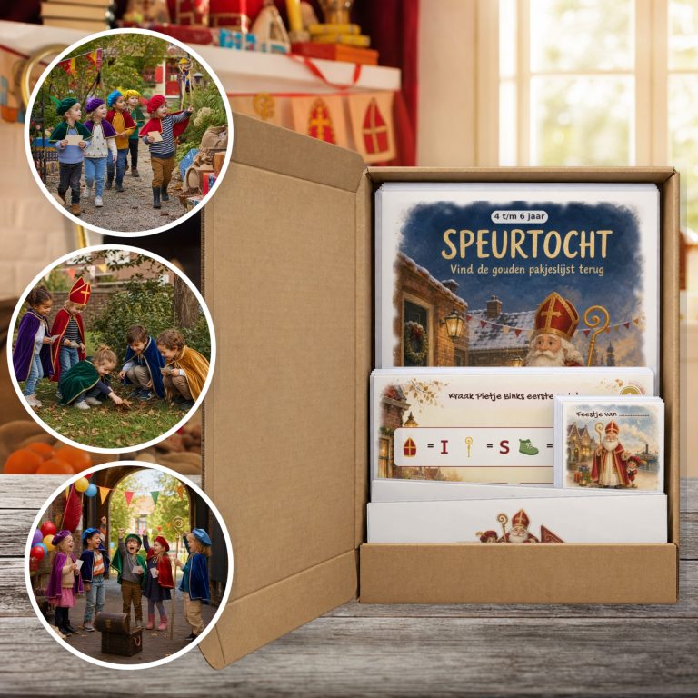 Sinterklaas Speurtocht als brievenbuspakket, met foto's van kinderen op speurtocht