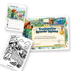 Uitnodiging, diploma en kleurplaat van de Truckspotter Speurtocht