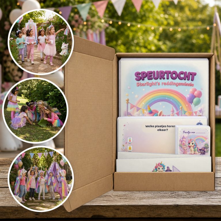Unicorn Speurtocht als brievenbuspakket, met foto's van kinderen op speurtocht
