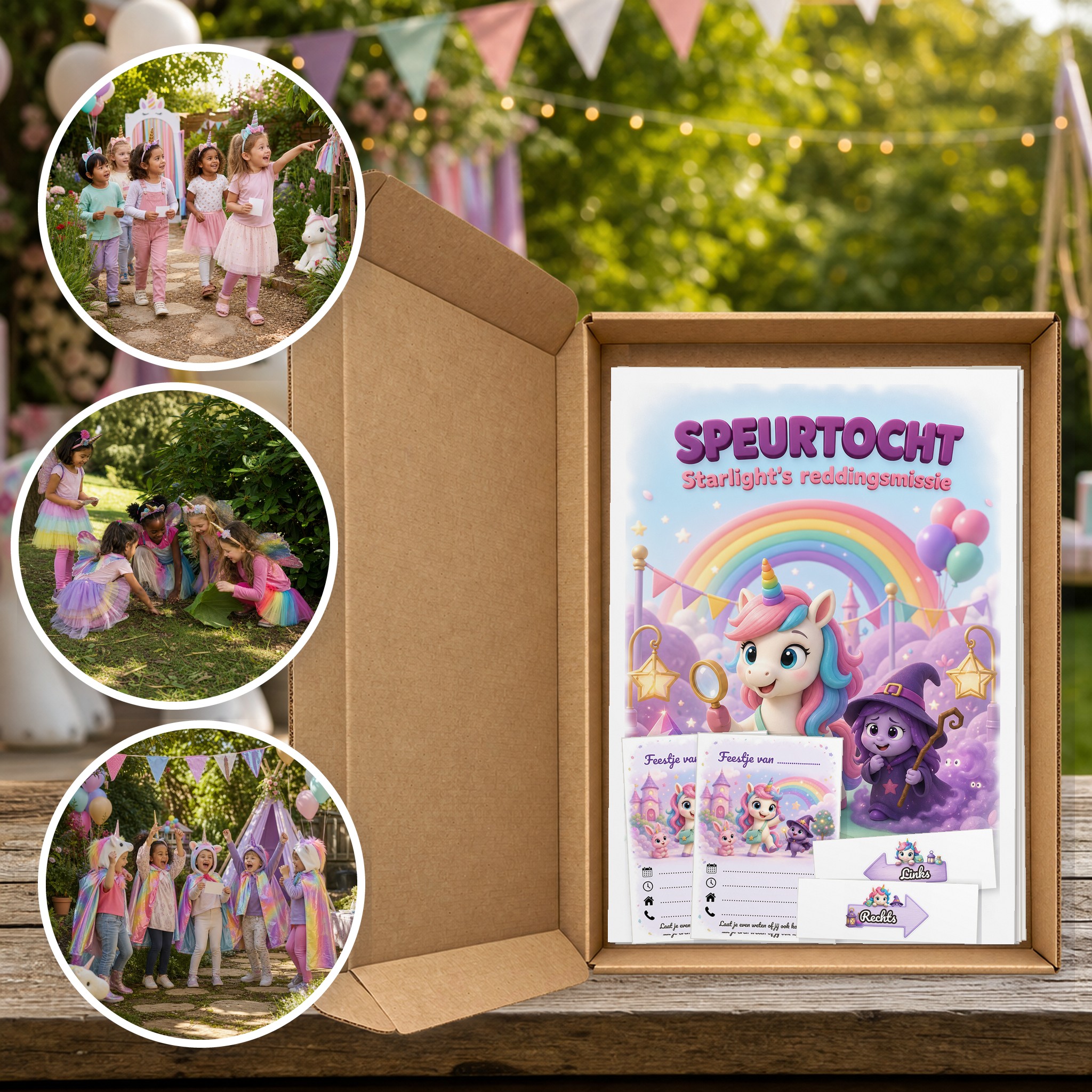 Unicorn Speurtocht als brievenbuspakket, met foto's van kinderen op speurtocht