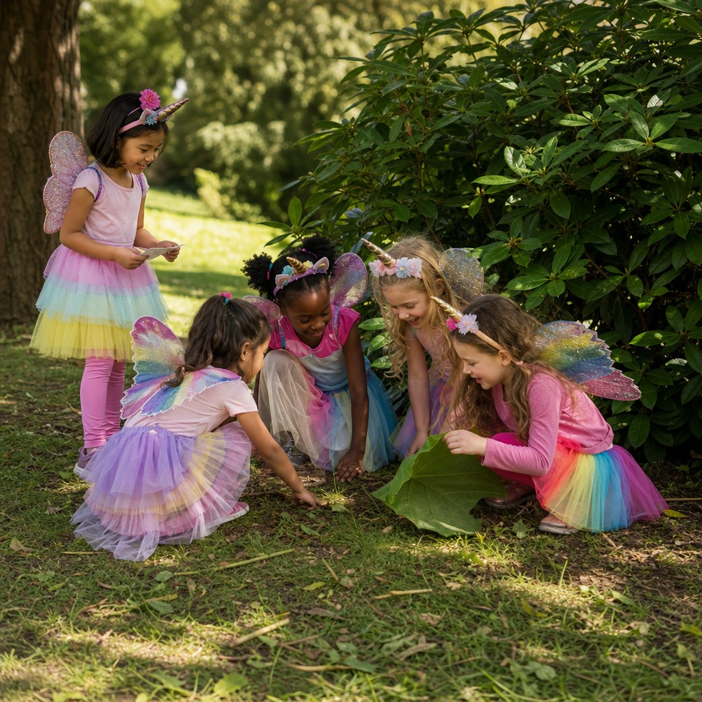 Kinderen zoeken samen naar aanwijzingen bij de Unicorn Speurtocht